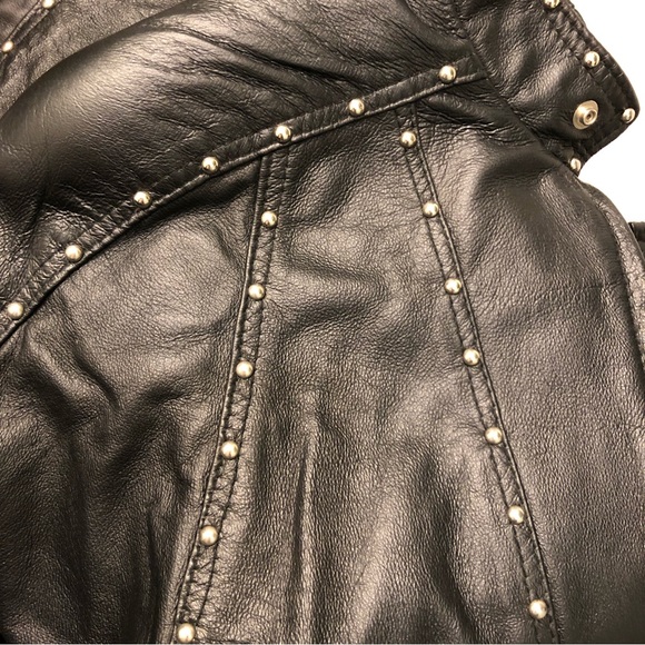 Bold Silver Studded Black Leather Jacket Size 6-8. See notes - Picture 8 of 8